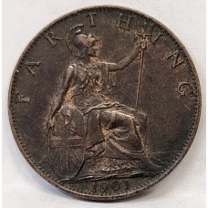 GREAT BRITAIN UK 1901 . FARTHING . ERROR . FLAT FACE ON QUEEN